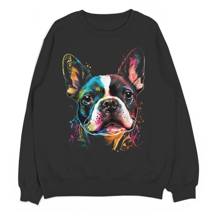 Cute Boston Terrier Puppy Dog Art Lover Unique Painting For Men Women Kids Women Crewneck Sweatshirt, novelty gifts, funny gifts