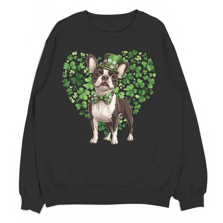 Cute Boston Terrier Shamrock St Patrick's Day Dog Lover Men Women Kids Women Crewneck Sweatshirt, novelty gifts, funny gifts