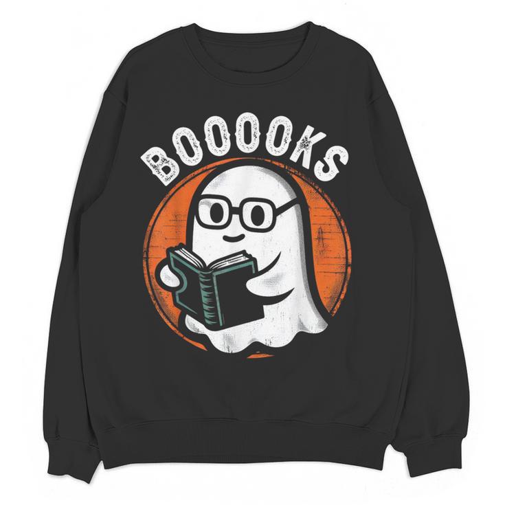 Cute Ghost Book Reading Books Lover Retro Halloween Teacher Women Crewneck Sweatshirt, novelty gifts, funny gifts