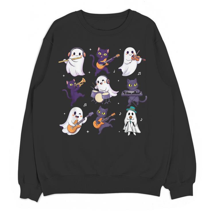 Cute Ghost Cat Playing Musical Halloween Music Teacher Women Crewneck Sweatshirt, novelty gifts, funny gifts Cute Ghost Cat Playing Musical Halloween Music Teacher Women Crewneck Sweatshirt, novelty gifts, funny gifts