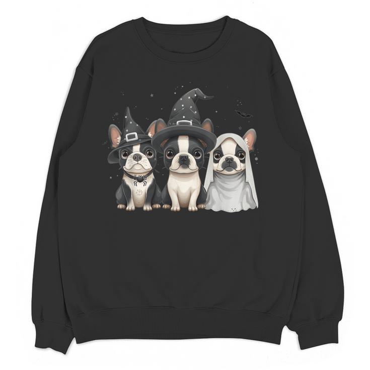 Cute Halloween Boston Terrier Dogs Witch Hat Ghost Dog For Men Women Kids Women Crewneck Sweatshirt, novelty gifts, funny gifts