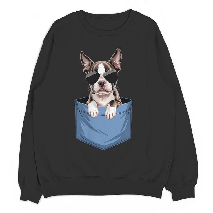 Cute Pocket Boston Terrier Lover Dog Mom Women Crewneck Sweatshirt, novelty gifts, funny gifts