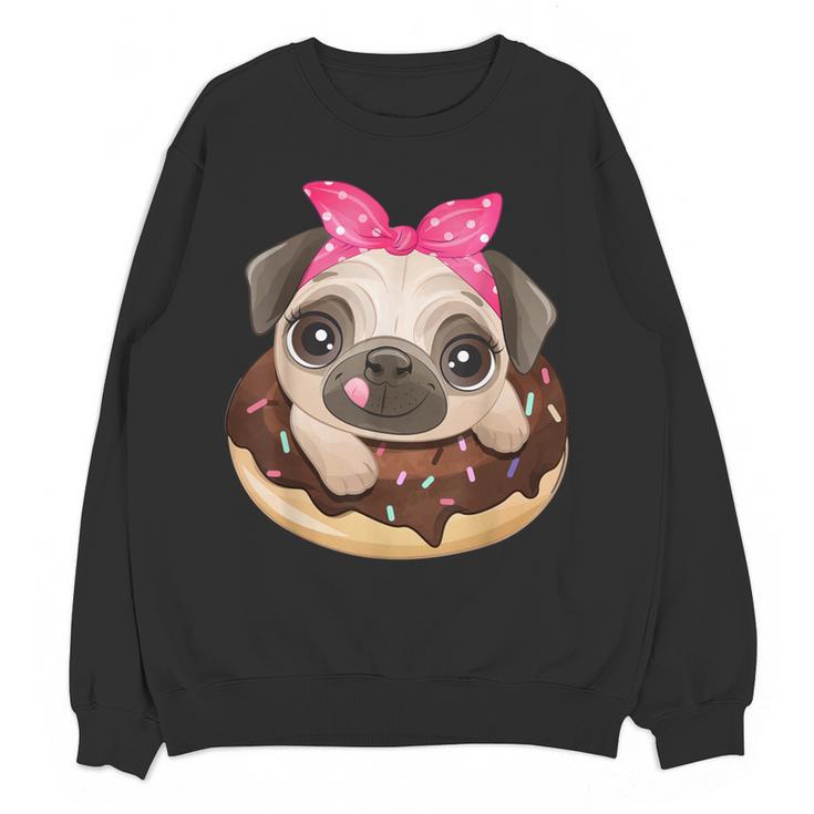 Cute Pug Shirt Donut Girls Dog Women Crewneck Sweatshirt, novelty gifts, funny gifts