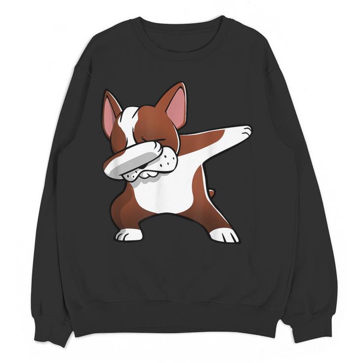 Dabbing Red Boston Terrier Dab Dance Dog Men Women Kids Women Crewneck Sweatshirt, novelty gifts, funny gifts