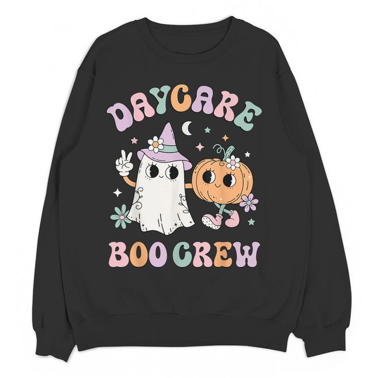 Daycare Boo Crew Groovy Halloween Floral Ghost Kid Teacher Women Crewneck Sweatshirt, novelty gifts, funny gifts