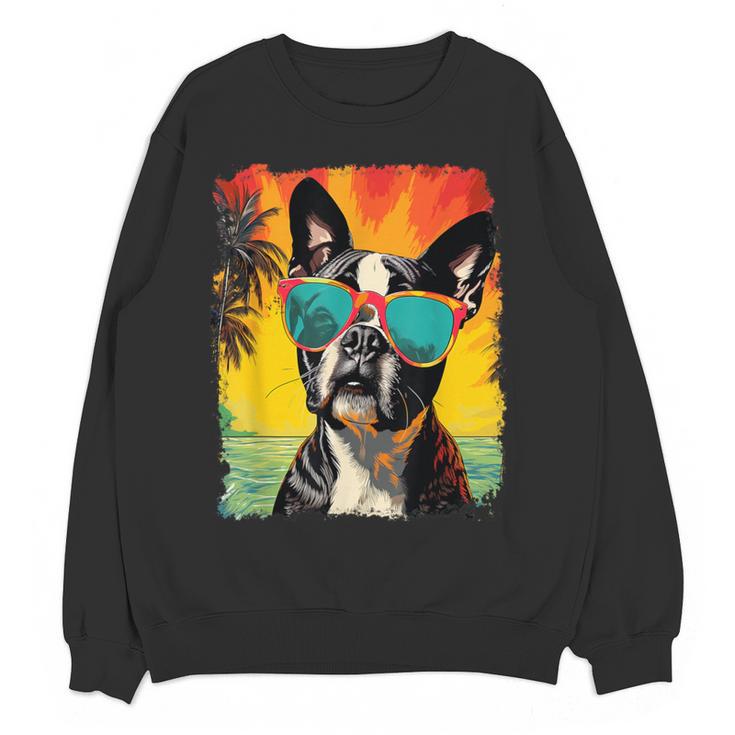 Dog Boston Terrier Hawaiian Women Crewneck Sweatshirt, novelty gifts, funny gifts