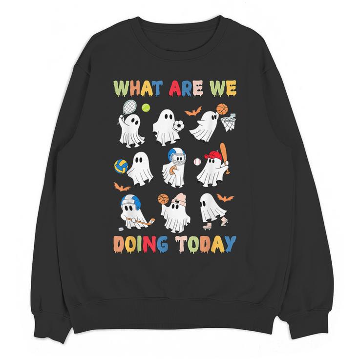 What Are We Doing Today Ghost PE Teacher Team Halloween Women Crewneck Sweatshirt, novelty gifts, funny gifts What Are We Doing Today Ghost PE Teacher Team Halloween Women Crewneck Sweatshirt, novelty gifts, funny gifts