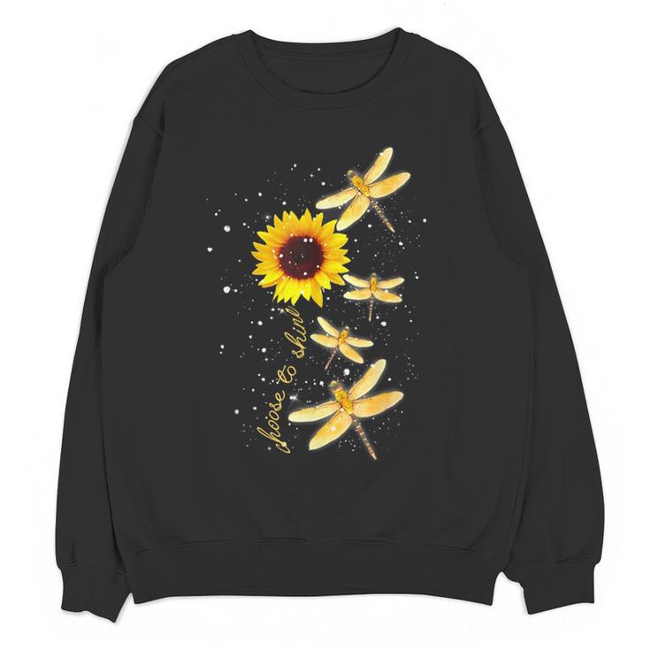 Dragonfly Sunflower Teacher Growth Mindset Choose To Shine Women Crewneck Sweatshirt, novelty gifts, funny gifts
