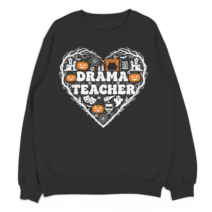Drama Teacher Heart Pumpkin Ghost Halloween Kids Women Crewneck Sweatshirt, novelty gifts, funny gifts