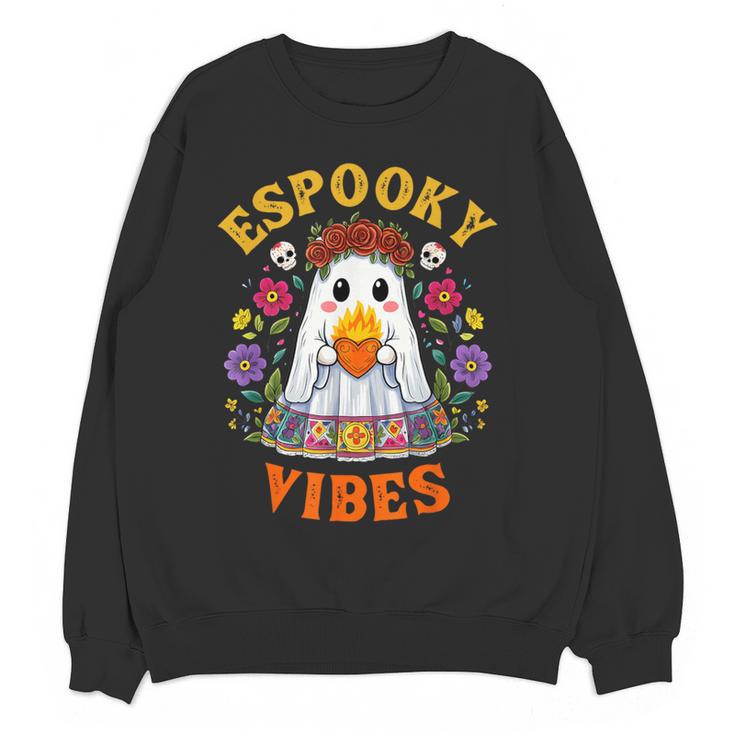 Espooky Vibes Spanish Mexican Halloween Ghost Teachers Women Crewneck Sweatshirt, novelty gifts, funny gifts