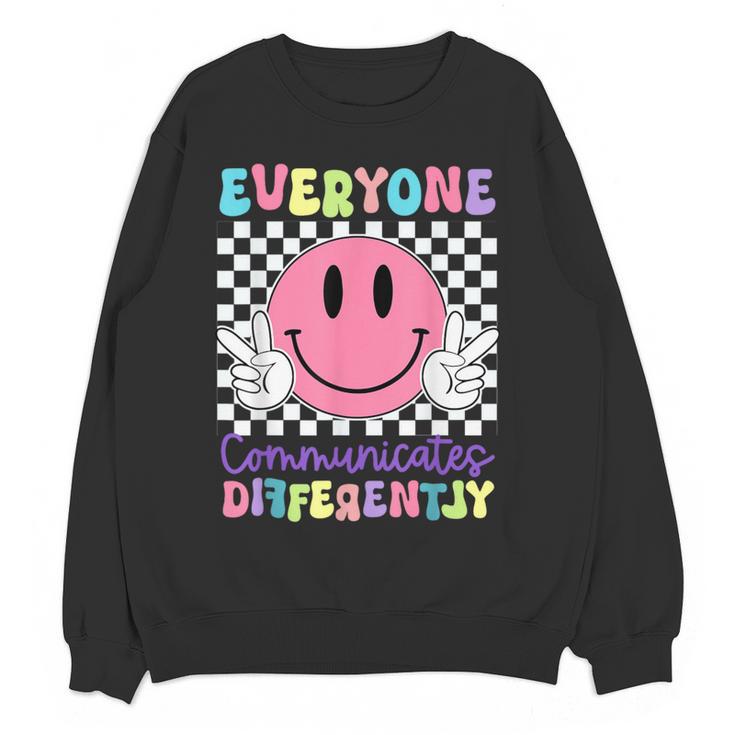 Everyone Communicates Differently Autism Awareness Teacher Women Crewneck Sweatshirt, novelty gifts, funny gifts Everyone Communicates Differently Autism Awareness Teacher Women Crewneck Sweatshirt, novelty gifts, funny gifts