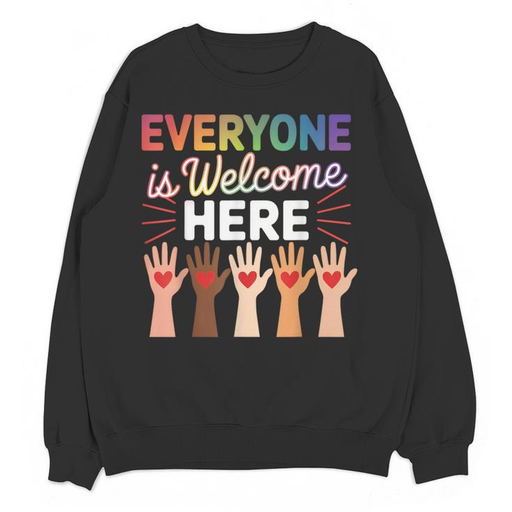 Everyone Is Welcome Here Shirt Teacher Women Crewneck Sweatshirt, novelty gifts, funny gifts Everyone Is Welcome Here Shirt Teacher Women Crewneck Sweatshirt, novelty gifts, funny gifts