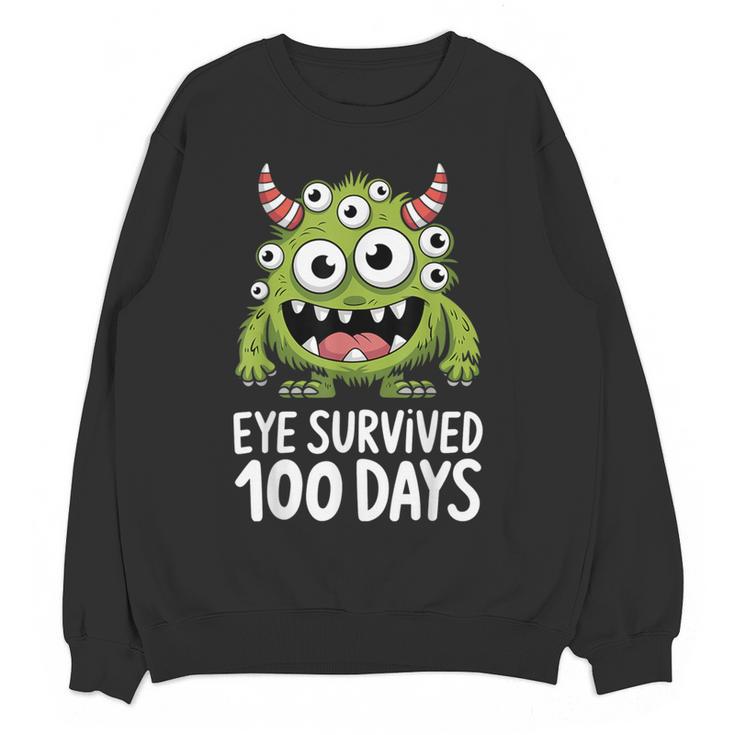 Eye Survived 100 Days Of School Monster Lover Teacher Kids Women Crewneck Sweatshirt, novelty gifts, funny gifts