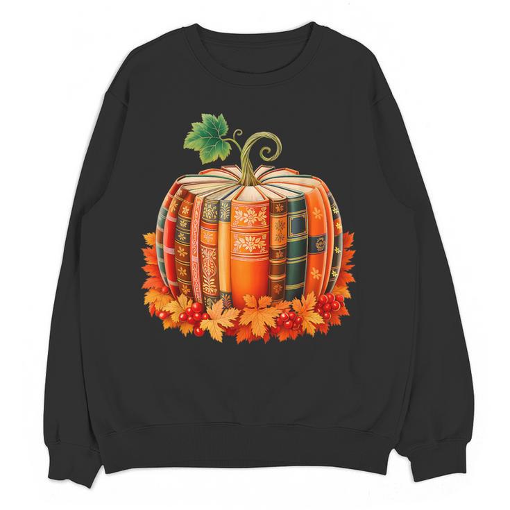 Fall Book Autumn Reading Teacher Halloween Pumpkin Season Women Crewneck Sweatshirt, novelty gifts, funny gifts