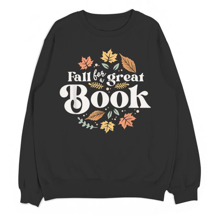 Fall For A Great Book Reading Librarian Autumn Teacher Women Crewneck Sweatshirt, novelty gifts, funny gifts