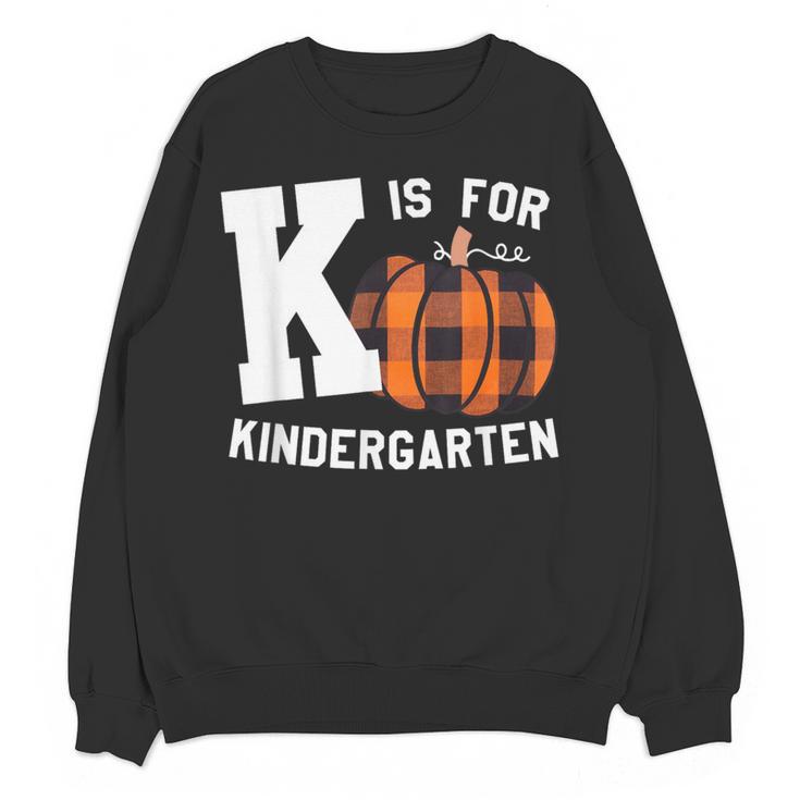 Fall Kindergarten Teacher K Is For Buffalo Plaid Pumpkin Women Crewneck Sweatshirt, novelty gifts, funny gifts Fall Kindergarten Teacher K Is For Buffalo Plaid Pumpkin Women Crewneck Sweatshirt, novelty gifts, funny gifts