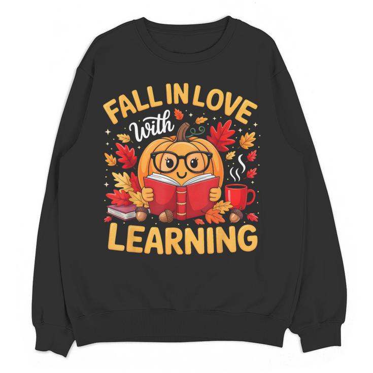 Fall In Love With Learning Pumpkin Thanksgiving Teacher Fall Women Crewneck Sweatshirt, novelty gifts, funny gifts Fall In Love With Learning Pumpkin Thanksgiving Teacher Fall Women Crewneck Sweatshirt, novelty gifts, funny gifts