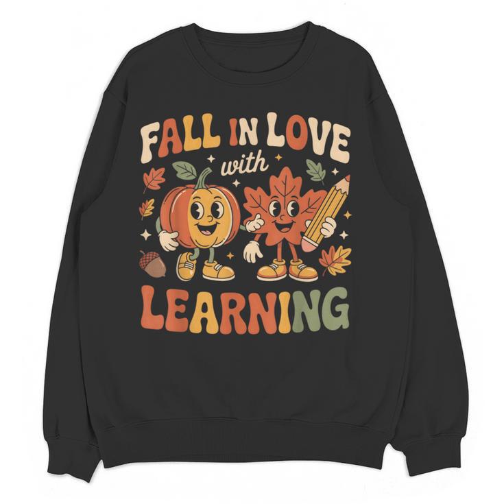 Fall In Love With Learning Retro Autumn Thanksgiving Teacher Women Crewneck Sweatshirt, novelty gifts, funny gifts Fall In Love With Learning Retro Autumn Thanksgiving Teacher Women Crewneck Sweatshirt, novelty gifts, funny gifts