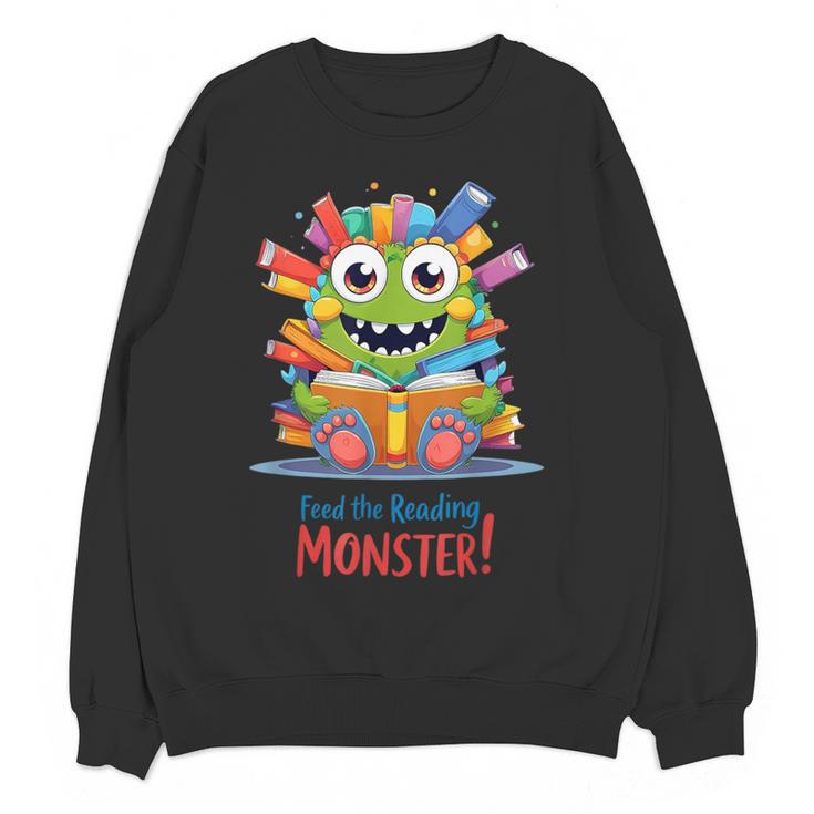 Feed The Reading Monster Halloween Teacher Women Crewneck Sweatshirt, novelty gifts, funny gifts