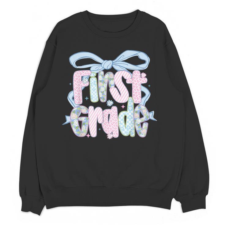 First Grade Coquette Bow Girls Teacher Team 1st Grade Squad Women Crewneck Sweatshirt, novelty gifts, funny gifts First Grade Coquette Bow Girls Teacher Team 1st Grade Squad Women Crewneck Sweatshirt, novelty gifts, funny gifts