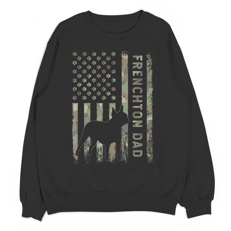 Frenchton Dad French Bulldog Boston Terrier Camo USA Flag Women Crewneck Sweatshirt, novelty gifts, funny gifts