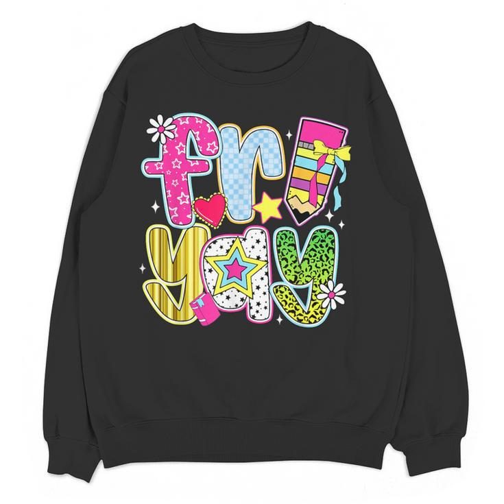 Fri-Yay Happy Friday Weekend Teacher Back To School Women Crewneck Sweatshirt, novelty gifts, funny gifts Fri-Yay Happy Friday Weekend Teacher Back To School Women Crewneck Sweatshirt, novelty gifts, funny gifts