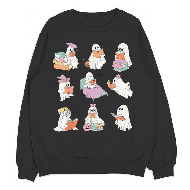Ghost Book Reading Halloween Books Lover Teacher Kids Women Crewneck Sweatshirt, novelty gifts, funny gifts