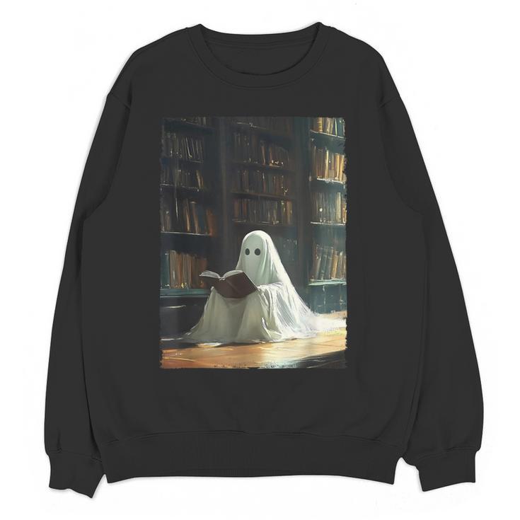 Ghost Library Halloween Book Reading Books Lover Teacher Women Crewneck Sweatshirt, novelty gifts, funny gifts