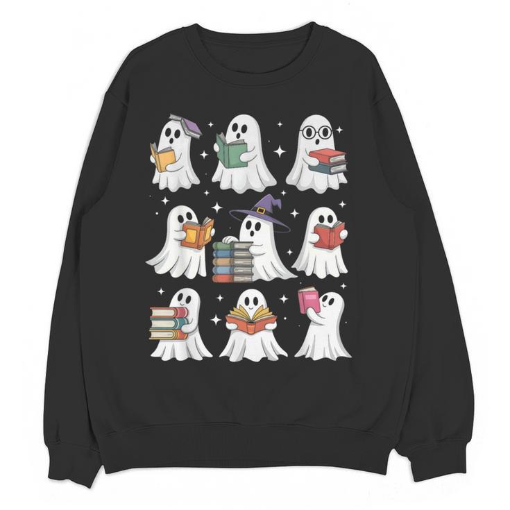 Ghost Reading Teacher Halloween Costume Librarian Book Lover Women Crewneck Sweatshirt, novelty gifts, funny gifts