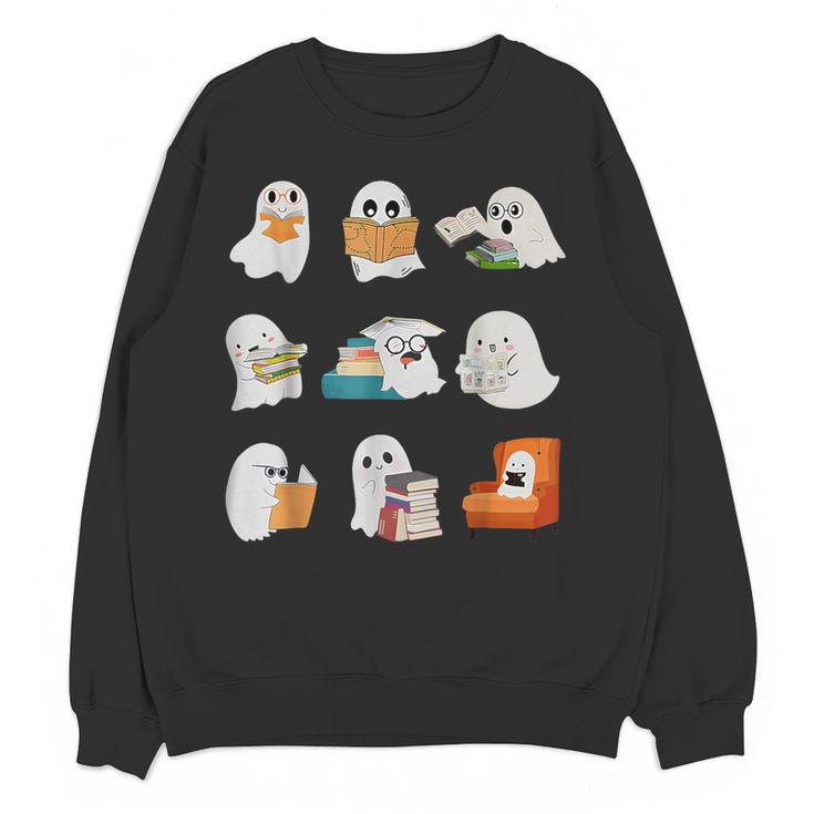 Ghost Reading Teacher Halloween Librarian Book Lover School Women Crewneck Sweatshirt, novelty gifts, funny gifts Ghost Reading Teacher Halloween Librarian Book Lover School Women Crewneck Sweatshirt, novelty gifts, funny gifts