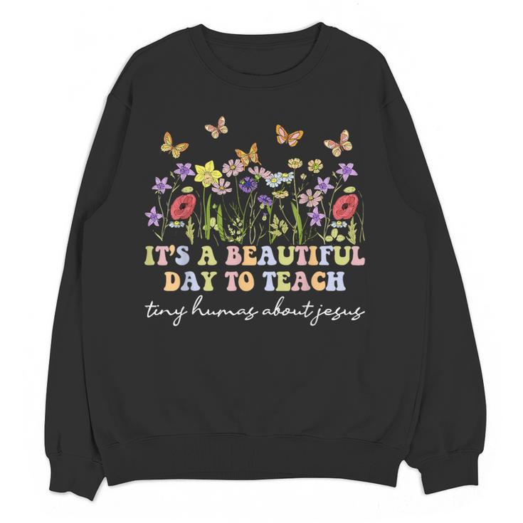 Groovy I Teach Tiny Humans About Jesus Christian Teacher Women Crewneck Sweatshirt, novelty gifts, funny gifts Groovy I Teach Tiny Humans About Jesus Christian Teacher Women Crewneck Sweatshirt, novelty gifts, funny gifts