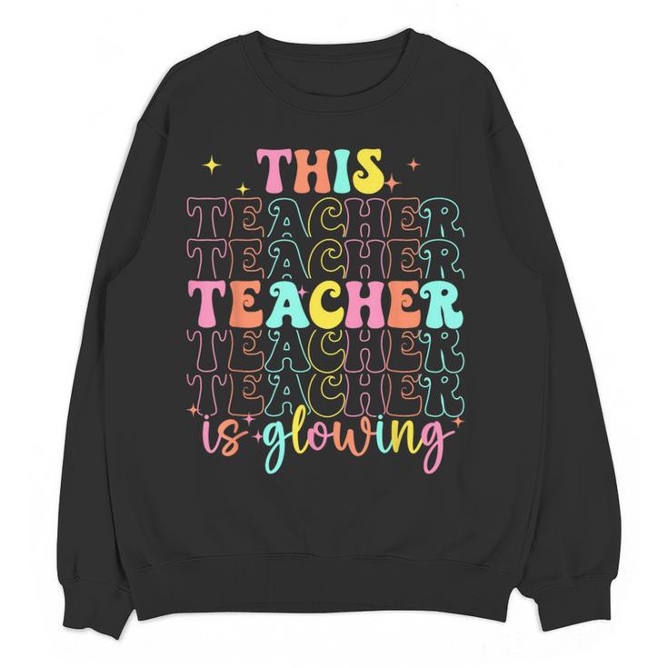 Groovy This Teacher Is Glowing Hello Summer End Of School Women Crewneck Sweatshirt, novelty gifts, funny gifts Groovy This Teacher Is Glowing Hello Summer End Of School Women Crewneck Sweatshirt, novelty gifts, funny gifts