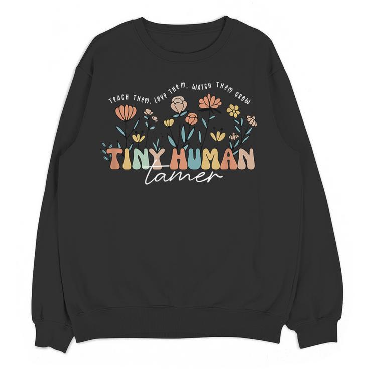 Groovy Tiny Human Tamer Floral Kindergarten Teacher Women Crewneck Sweatshirt, novelty gifts, funny gifts Groovy Tiny Human Tamer Floral Kindergarten Teacher Women Crewneck Sweatshirt, novelty gifts, funny gifts
