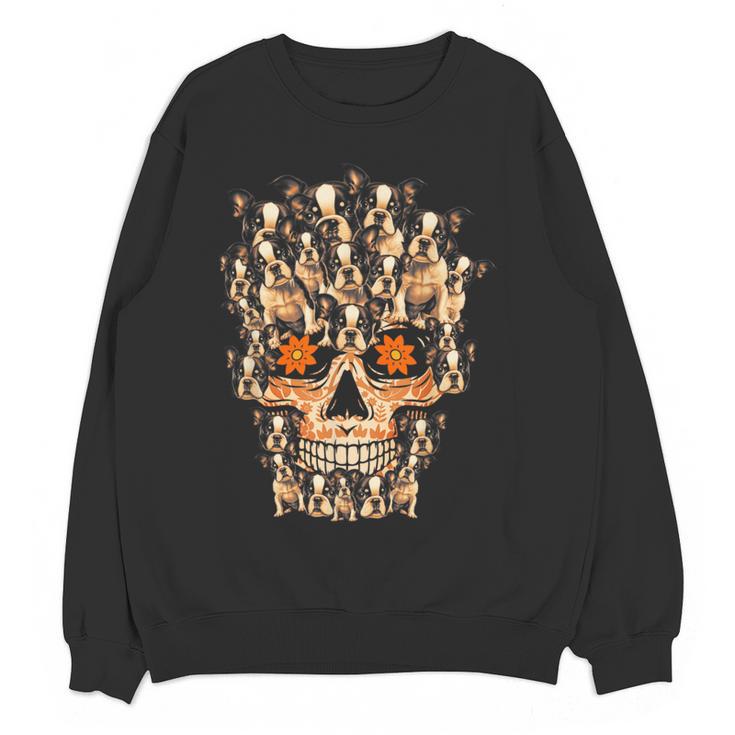 Halloween Costume Skull Boston Terrier Dog Lover For Men Women Kids Women Crewneck Sweatshirt, novelty gifts, funny gifts
