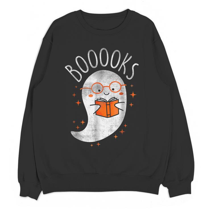 Halloween Cute Ghost Book Reading Teacher Women Crewneck Sweatshirt, novelty gifts, funny gifts