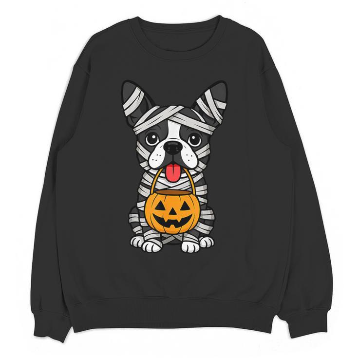 Halloween Dog Boston Terrier Mummy Costume Men Women Kids Women Crewneck Sweatshirt, novelty gifts, funny gifts