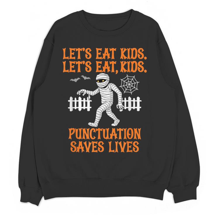 Halloween Lets Eat Kids Punctuation Teacher Women Crewneck Sweatshirt, novelty gifts, funny gifts Halloween Lets Eat Kids Punctuation Teacher Women Crewneck Sweatshirt, novelty gifts, funny gifts