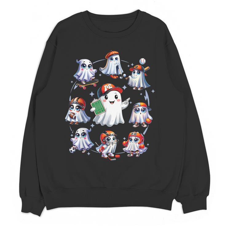 Halloween PE Teacher Ghost Playing Sports Physical Education Women Crewneck Sweatshirt, novelty gifts, funny gifts