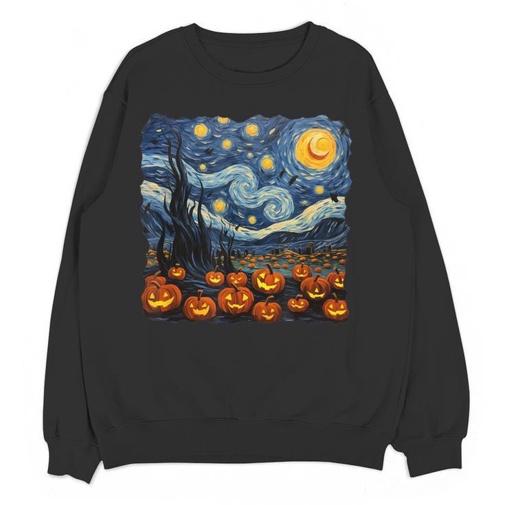 Halloween Pumpkin Starry Night Van Gogh Art Teacher Women Crewneck Sweatshirt, novelty gifts, funny gifts Halloween Pumpkin Starry Night Van Gogh Art Teacher Women Crewneck Sweatshirt, novelty gifts, funny gifts
