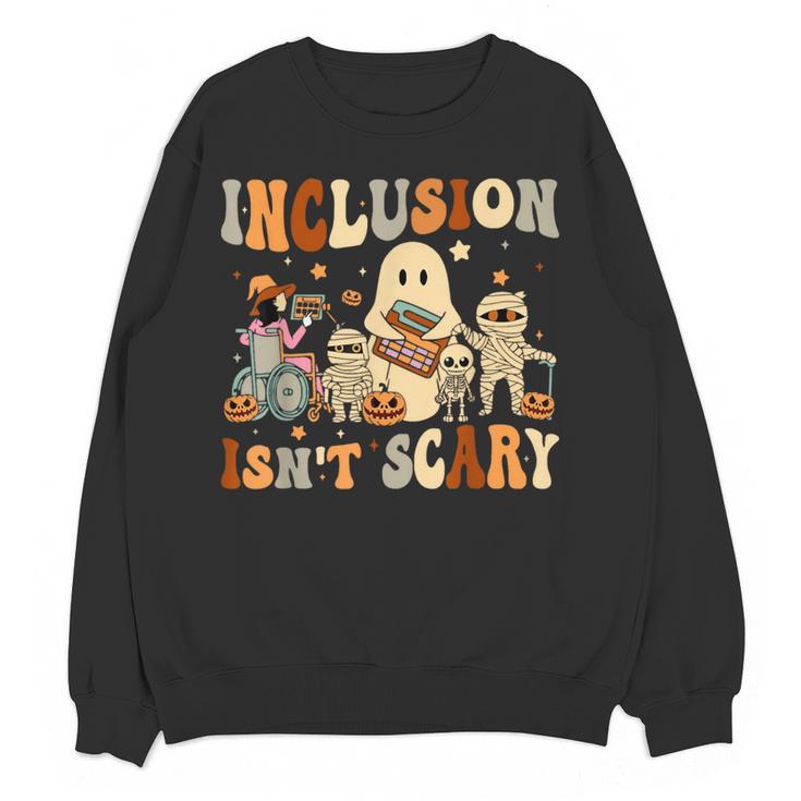 Halloween SLP Sped Teacher Groovy Inclusion Isn't Scary Women Crewneck Sweatshirt, novelty gifts, funny gifts Halloween SLP Sped Teacher Groovy Inclusion Isn't Scary Women Crewneck Sweatshirt, novelty gifts, funny gifts