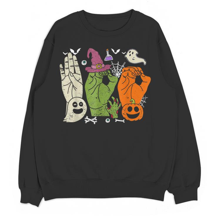 Halloween SPED Teacher Boo In ASL Boo Hands Sign Language Women Crewneck Sweatshirt, novelty gifts, funny gifts Halloween SPED Teacher Boo In ASL Boo Hands Sign Language Women Crewneck Sweatshirt, novelty gifts, funny gifts