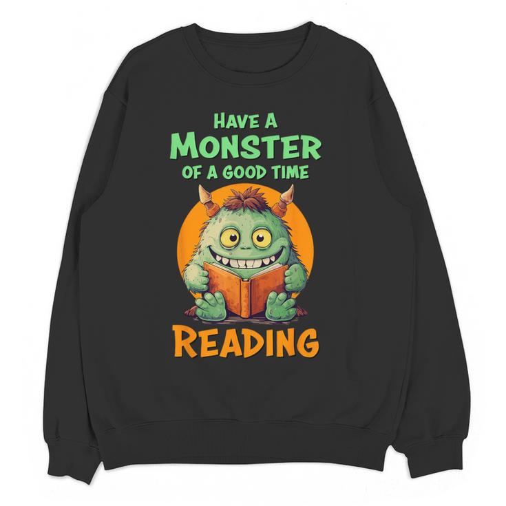 Halloween Teacher Librarian Monster Reading Books Men Women Kids Women Crewneck Sweatshirt, novelty gifts, funny gifts