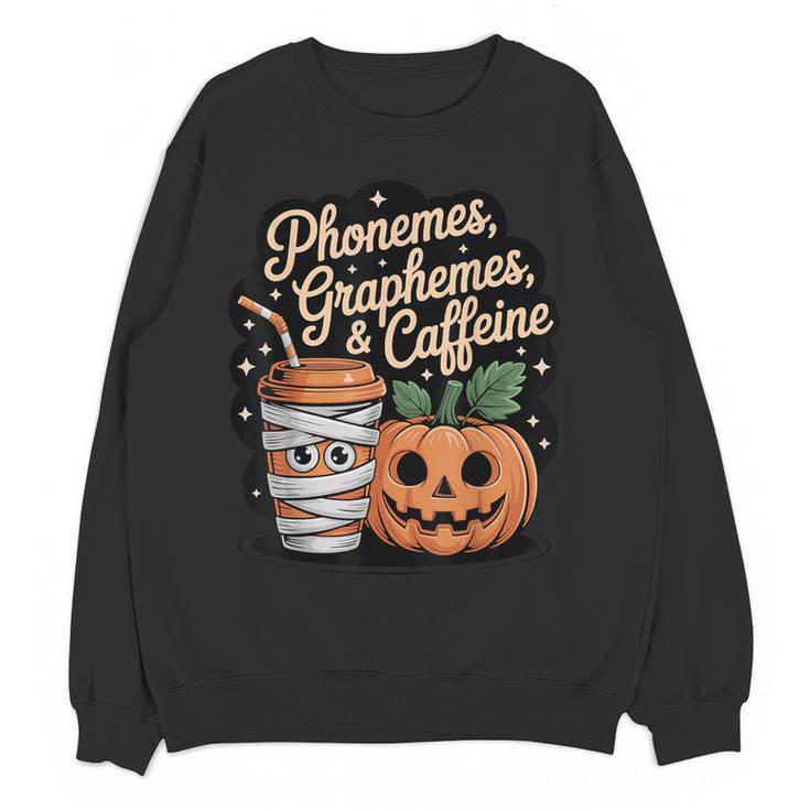 Halloween Teacher Phonemes Graphemes Caffeine Coffee Lover Women Crewneck Sweatshirt, novelty gifts, funny gifts Halloween Teacher Phonemes Graphemes Caffeine Coffee Lover Women Crewneck Sweatshirt, novelty gifts, funny gifts