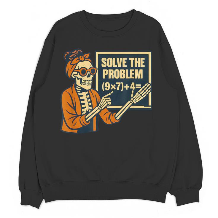 Halloween Teacher Six Seven Meme 6 7 Skeleton Spooky Costume Women Crewneck Sweatshirt, novelty gifts, funny gifts