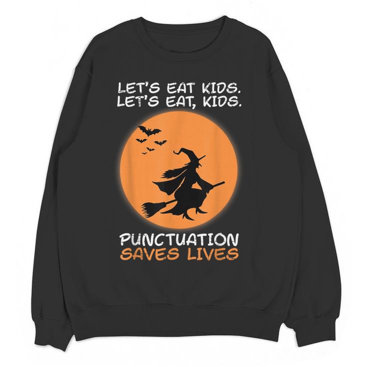 Halloween Teacher Witch Lets Eat Kids Punctuation Women Crewneck Sweatshirt, novelty gifts, funny gifts Halloween Teacher Witch Lets Eat Kids Punctuation Women Crewneck Sweatshirt, novelty gifts, funny gifts