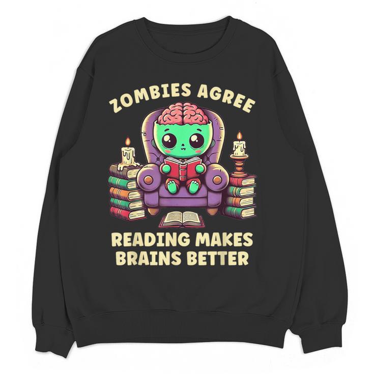 Halloween Teacher Zombie Reading Is Good For Brains Women Crewneck Sweatshirt, novelty gifts, funny gifts Halloween Teacher Zombie Reading Is Good For Brains Women Crewneck Sweatshirt, novelty gifts, funny gifts