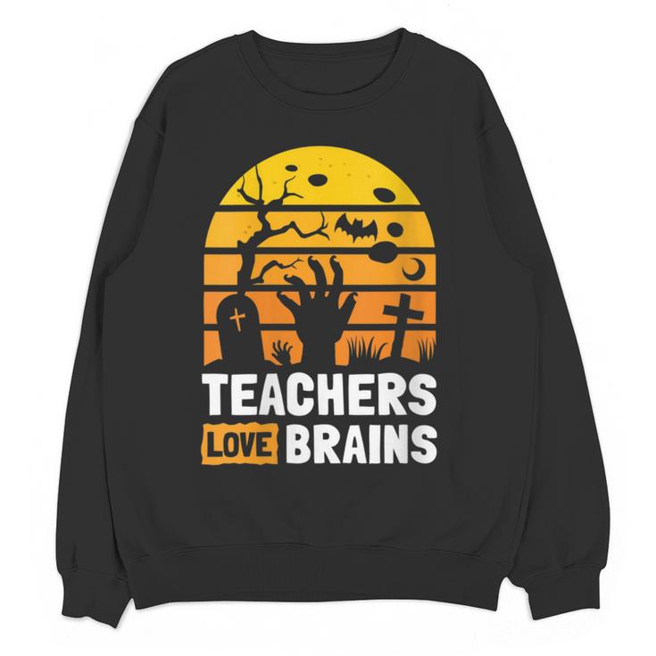 Halloween Teachers Science Math Teachers Love Brains Women Crewneck Sweatshirt, novelty gifts, funny gifts