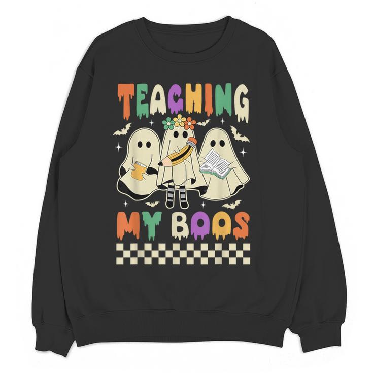 Halloween Teaching My Boos Cute Ghost Teacher Life Costume Women Crewneck Sweatshirt, novelty gifts, funny gifts
