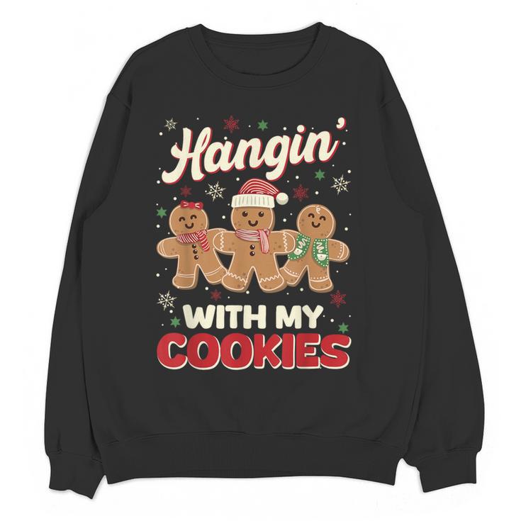 Hangin With My Cookies Gingerbread Man Xmas Teacher Women Crewneck Sweatshirt, novelty gifts, funny gifts