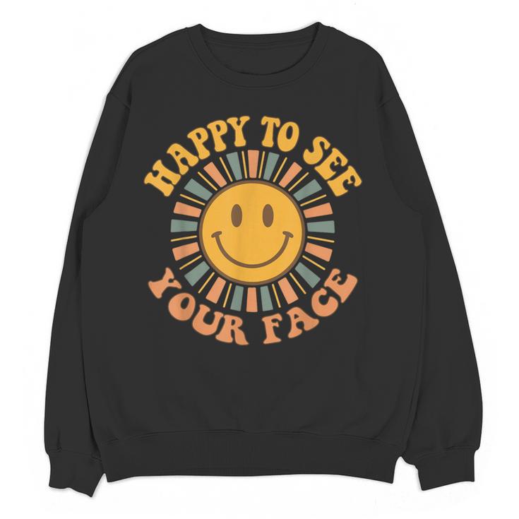 Happy To See Your Face Retro Happy Teacher Back To School Women Crewneck Sweatshirt, novelty gifts, funny gifts Happy To See Your Face Retro Happy Teacher Back To School Women Crewneck Sweatshirt, novelty gifts, funny gifts